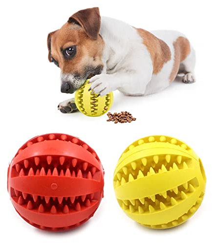 2 Pieces Dog Toy Balls 7cm Treat Dispenser Ball Toys Interactive Enrichment Dog Toy for Boredom Medium Large Dog Puzzle Toy Teeth Cleaning Chew Toy Exercise Game IQ Training Ball for Indoor Puppy Cat