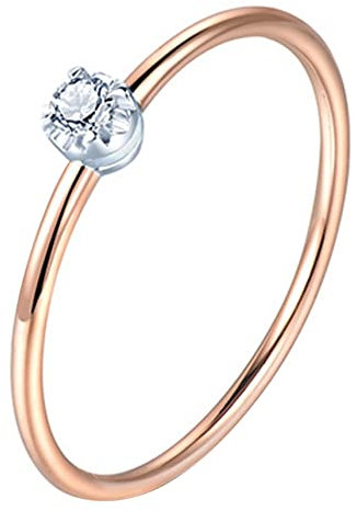 Homxi Verlobung Ring Damen,Trauringe Weißgold Rosegold 585 Dünn Ring Rund 0.05ct Diamant Ringe Verlobung Rosegold Größe 49 (15.6)