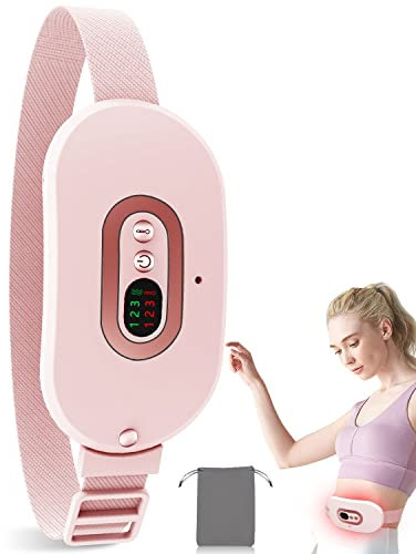 Menstrual Heating Pad Rechargeable-Portable Period Cramp Heat Pad with 3 Heat Levels and Vibration Massage Modes for Back and Stomach Pain Relief,Best Pink Wrap Belt Machine for Women Teens Girl