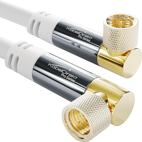 KabelDirekt – Cavo satellitare, SAT & TV, 90° angolato – 1 m – Cavo TV con connettore F, schermato, connettori metallici resistenti (attacco rapido antenna sat, bianco, HDTV, radio, DVB-T, DVB-S2) | Cavo satellitare ad angolo con spina F – TV, radio e Internet, DVB-T2/DVB-C/DVB-S2, doppia schermatura