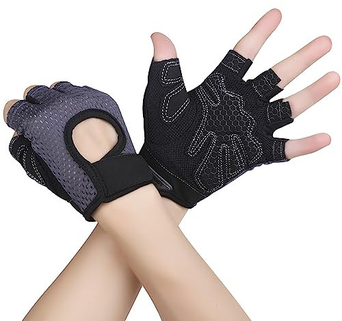 Yasdyri Fitness Handschuhe Damen Herren Trainingshandschuhe 2 Stück Anti Rutsch Silikon Atmungsaktive Sporthandschuhe für Gewichtheben Krafttraining, Handflächenschutz, Radfahren, Bewegung (grau, S)