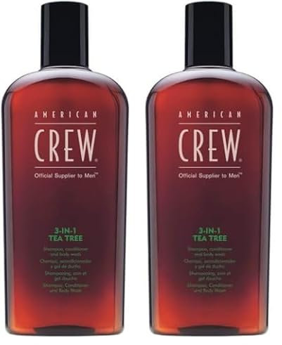 AMERICAN CREW – 3-in-1 Tea Tree Shampoo, Conditioner & Body Wash mit Teebaumöl, 450 ml, Pflegeshampoo und Spülung für Männer, Duschgel zur täglichen Reinigung von Körper und Haar (Packung mit 2)