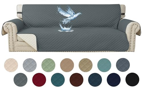 YSTELLAA 100% Wasserdicht Sofa Überzug 4 Sitzer, Couch Bezug Rutschfes, Waschbar Couchüberzug, Sofabezug Mit Armlehnen, Universal Sofa Covers Für Katze Hund, Mit Gummiband, Dunkelgrau