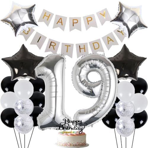 Luftballon 19 Geburtstag Party Deko 19 Geburtstag Dekoration Tortendeko 19 Geburtstag Junge Mädchen Geburtstag Deko Ballon Geburtstag deko set 19 Happy Birthday Girlande Konfetti Latex Luftballons