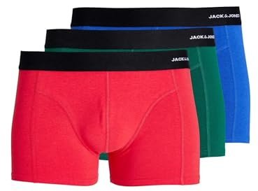 JACK & JONES 3er Pack Herren Unterhosen Shorts Boxershorts Bamboo Trunks, Farbe:Mehrfarbig, Größe:S, Artikel:-Nautical Blue/Bittersweet
