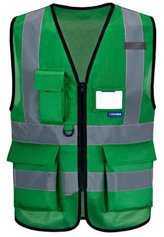 AYKRM Sicherheitsweste Grün Warnweste Reflektierendes WarnschutzWeste Warnweste mit Reflektorstreifen mit Reißverschluss und Taschen Arbeitsweste