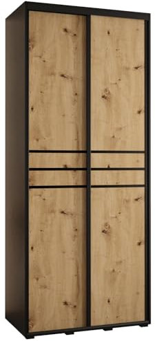 MEBLE KRYSPOL Davos 10 110 Schrank mit Zwei Schiebetüren für Schlafzimmer - Moderner Aufbewahrungsschrank mit Kleiderstange und Regalen - 235,2x110x60 cm - Schwarz Artisan Schwarz