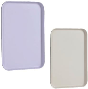 Tablett Klein Rechteckig Mini Tablett Frühstückstablett Fast Food Tablett Küche Teetablett Tablett Serviertablett Wiederverwendbar für Küche Café, Hellviolett und Gebrochenes Weiß 2 Stück