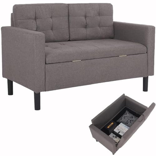 Mingone Divano 2 Posti Poltrona Salotto Moderno con Spazio di Archiviazione Piedi Affusolati Tessuto di lino Rimovibile Divano Per il tempo libero 63 x 118 x 76 cm (Taupe)