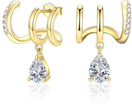 Wynn's 14K Karat Gold Ohrringe Hängend, Ohrstecker für Damen Silber 925 Mit AAA Zirkonia