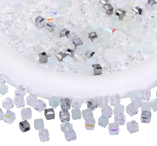 BEEFLYING 200 Stück 6 mm Würfel-Kristallglasperlen für die Schmuckherstellung, quadratische Glas-Abstandsperlen für Armbänder, Halsketten, Ohrringe, Bastelarbeiten, Heimdekoration (weiß)