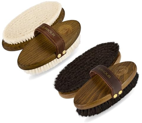 Equimour Glanz-Duo 2 in 1 Holz-Pferdebürsten Set – Premium Fellpflege für Pferde mit Naturborsten | Staubentfernung, Glanzverstärkung, rückfettende Pflege, sanft zu Haut & Fell, langlebig & hochwertig