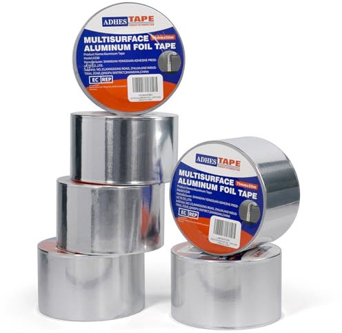 ADHES Aluminium Folienband hitzebeständiges klebeband metallklebeband silber, Hält 80 °C bis 100 °C stand, 3inch x 55yard (75mm x 50m), 6 Rollen