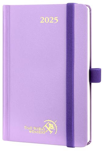 POPRUN Taschenkalender 2025 Klein Hardcover, ca. A6 (16 x 10,5 cm) - Kalender 2025 Klein (Jan.2025-Dez.2025) - Wochenplaner 1 Woche 2 Seite mit Innentasche - Violett