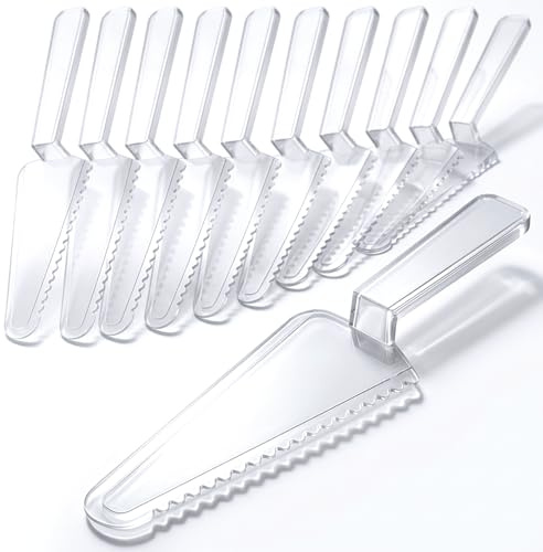 12 Pcs Disposable Plastic Cake Cutter 9.06 Inch Cake Pie Server Cutter Slicer Pizza Pastry Slicer for Kitchen Wedding Buffet