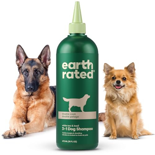 Earth Rated 3-in-1 Deshedding Dog Shampoo and Conditioner, Deodorizing Oatmeal Shampoos for Dogs and Puppies, Great for Smelly Pets, White Tea and Basil Scent, 473 ml