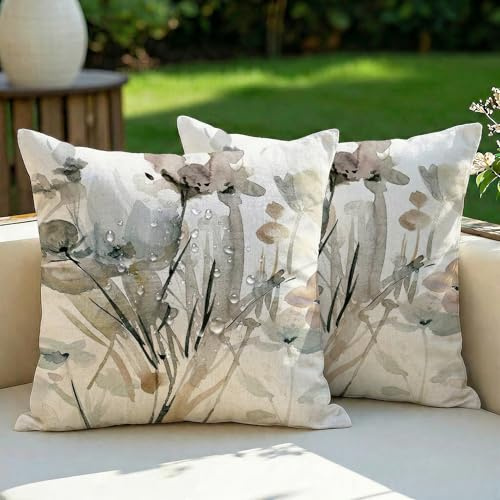 Vorysum Outdoor Kissen Wetterfest Kissenbezug 45x45 cm Sommer Dekokissen Retro Sofakissen Blumen Kissenbezüge Dekorativ Kissenhülle aus Polyster für Garten Sofa Wohnzimmer Bett 2er Set