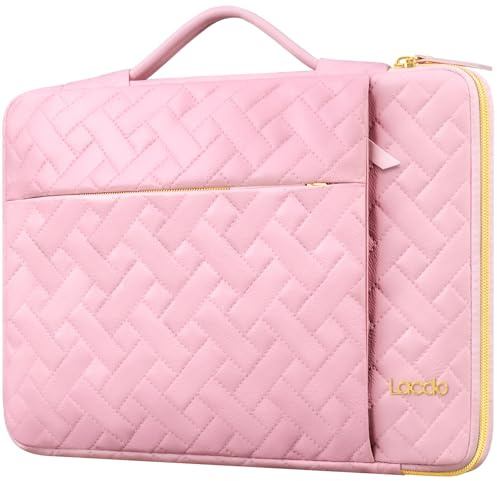 Lacdo 360° Protective Laptop Sleeve Case for 15 inch New MacBook Air M5/A3448 2026, M4 A3241 2025/M3 A3114/M2 A2941 2024-2023, 15 inch MacBook Pro A1990 A1707, Dell XPS 15 Computer Bag, Sakura Pink