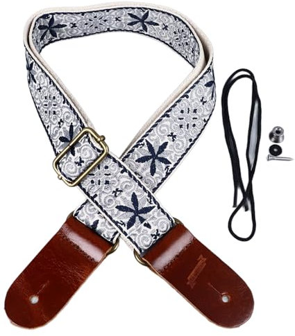 Gestickter Ukulele-Gurt Im Ethno-Stil, Verstellbare Länge, Nylon-Leder, Bequem für Ukulele-Schultergurt (Stil 2)