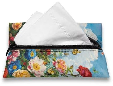 Oamsistay Taschentuchtasche mit Blumenmuster, Reißverschluss, Schmetterlingsmuster, Reisetaschentücher, waschbar, 13,2 x 8,1 cm, Taschentuchpackungen für Münzen, Taschentuchkarten, Auto, Reisen, Büro,