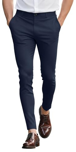 GINGTTO Chinos Trousers Men Flat-Front Smart Slim Stretch Dress Pant | Super Stretchy,Flat Front Chino,Suitable for Business,Weddings,Golf