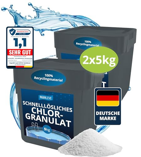 AGUALEVE® Chlorgranulat schnelllöslich 2X 5kg *NEU* | Sichere und schnelle Desinfektion | Für Pools, Aufstellpools, Whirlpools, Planschbecken | Deutsche Markenqualität | mit Note 1,1 getestet
