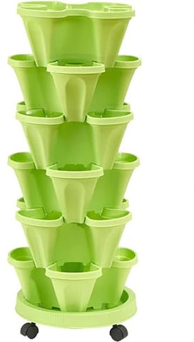 Générique Vertical Jardin Tour Planteur de Fraise Empilable Tour à Fleurs Multicouche Combinaison Verticale Planteur d'herbes à Quatre pétales Pot de Fleur en Plastique avec Plateau,A,6pcs