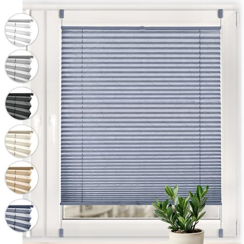 Sonello Plissee Crush Klemmfix ohne Bohren 65cm x 100cm Dunkelblau Faltrollo Plisseerollo Jalousie für Tür & Fenster Blickdicht Sichtschutz Sonnenschutz Fertifplissee Rollo