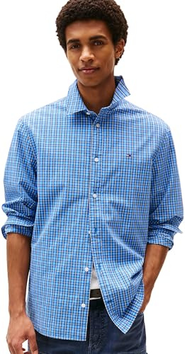 Tommy Jeans Herren Hemd Poplin Regular Fit, Blau (Copenhagen Blue Medium Check), L