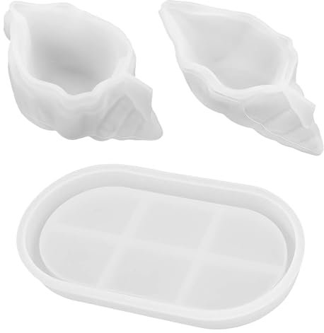 WILLONG 3 Stück Wellhornschnecken Silikonform,1 Knickmuschel+1 Weinbergschnecke + 1 Paletten, DIY Muschel Resin Formen,Seehornschnecke Gießformen für DIY Knickmuschel Formen Knickmuschelnherstellung