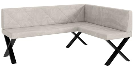 MEBLINI Eckbank für Esszimmer - Küchenbank - Essecke - Sitzecke Küche - ERIC - X-Beine 128x168x87cm Rechts - Beige Samt
