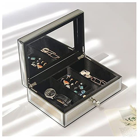YJYJY Jewelry Box Luxury Silver Crushed Diamond Glass Mirrored Jewelry Box Organizer Gold Diamond Storage Jewelry Box for Women Jewelry Organizer
