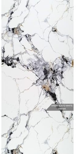 Duschrückwand Wandpaneele 122x244cm in Marmor- und Granitoptik (Arabescato White), Badrückwand Duschverkleidung Wandverkleidung aus 3mm PVC, für Innen- und Außenbereich