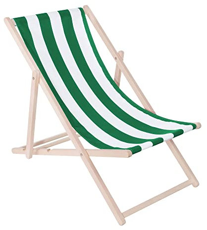 Muntel Klappstuhl Liegestuhl klappbar aus Massivholz, Sonnenliege für Garten, Balkon & Terrasse, Gartenstühle, Gartenliege wetterfest, Strandliege klappbar leicht, Strandstuhl, (Grün/Weiß)