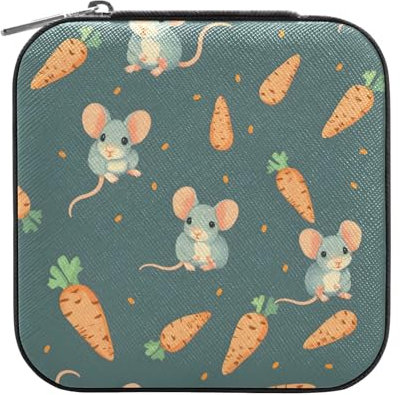 ISAOA Leather Small Jewelry Box Travel Portable Jewelry Case Storage Box Jewellery Boxes Holder Mouse Carrot for Girls Rings Earrings Necklaces