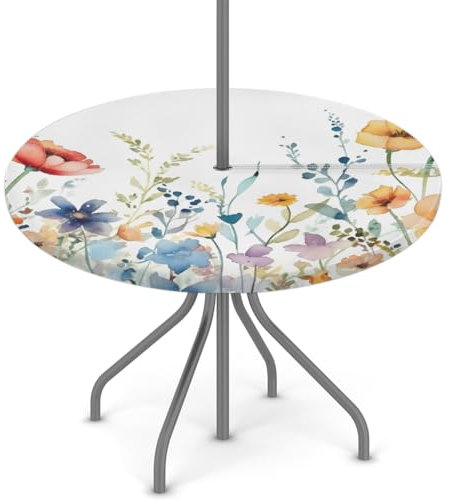 Mexpekil Tischdecke, wasserfest, öldicht, mit Schirmloch und Reißverschluss, für den Außenbereich, runde Tischdecke für Picknick, Garten, Outdoor, 91,4–111,8 cm