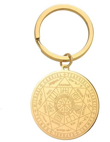 LIKGREAT Siegel der 7 Erzengel Schlüsselanhänger Sankt Michael Erzengel Schlüsselanhänger Edelstahl Glück Amulett Christlicher Schmuck (Gold)