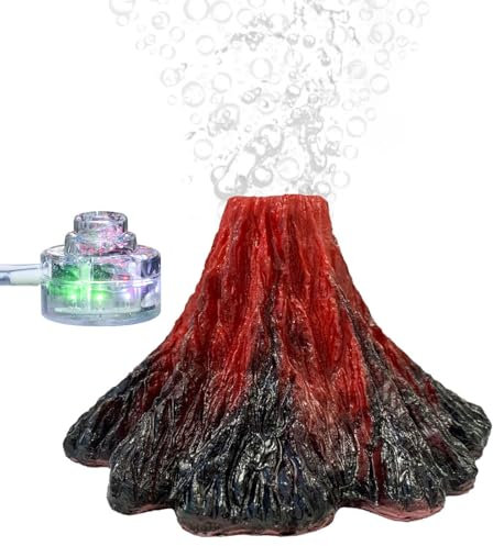 GOMETY Aquarium Vulkan Ornament Kit, LED-Licht Farbwechselnden Aquarium Volcano Deko-Set Vulkan Ornament Kit für Fischtank, Fisch Tank Decor (Rot)