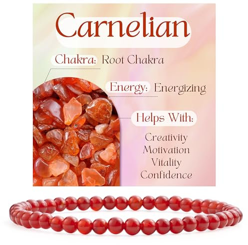 Bivei Karneol - energetisierend Kristall Armband für Frauen 4mm Perlen Halbedelstein Natürlicher Stein Dehnbarer Elastischer Schmuck Yoga Geschenke