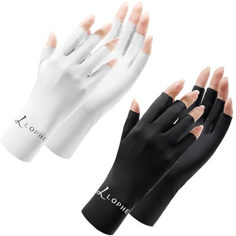 LOPHE UV Handschuhe Nägel, 2 Paar Anti-UV Schutz Fingerlose Handschuh Hautpflege, Gel Maniküre Handschuhe für Maniküre Nagelkunst Radfahren Autofahren Angeln Fitness (Schwarz,Weiß)