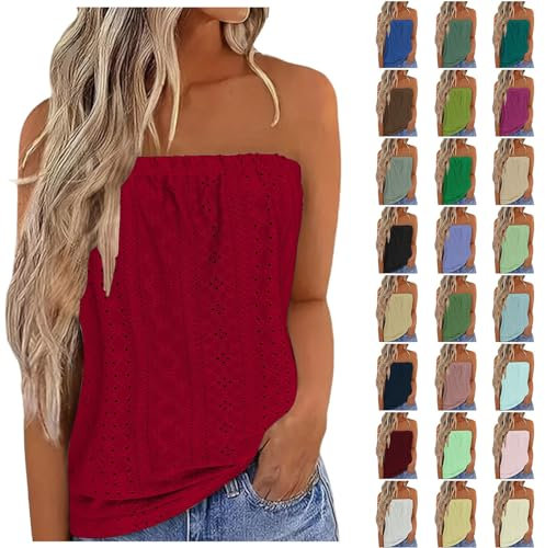 Bandeau Top da donna a tubo, senza maniche, sexy, senza spalline, elegante, in rete, per l'estate, tinta unita, con schiena scoperta, vestibilità larga, elegante e alla moda estiva, Lilla, M