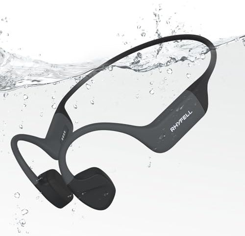 Rhyfell Swimming Headphones, Bone Conduction Headphones Bluetooth 5.4, All Liquid Silicone, IP68 Waterproof, 32G Memory Underwater Listening for Snorkeling, Surfing, Swimming, Rafting