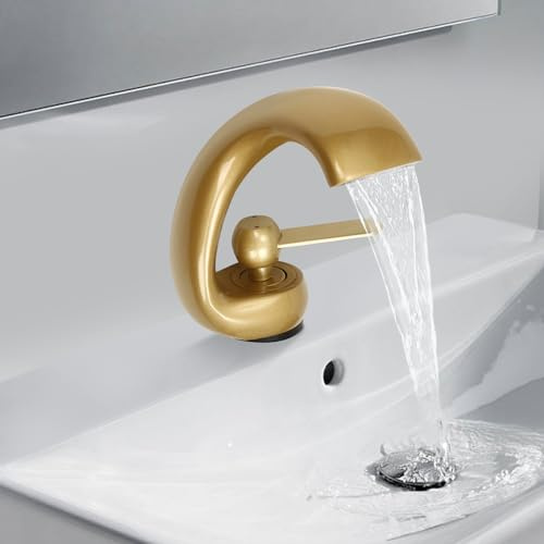 Robinet de salle de bain cascade en laiton robinet cascade élégant robinet de lavabo mitigeur de salle de bain froide et chaude robinet de lavabo moderne pour salle de bain cuisine (doré)