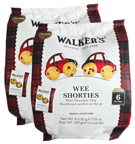 Walker's Chocolate Chip Shortbread, Mini Wee Shorties, 6 x 25g Bags, 2 Pack, Baked in Scotland