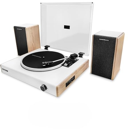 Energy Sistem Woodspin Tocadiscos Vinilo Bluetooth con Altavoces Integrados para Escuchar Musica 10W out USB para Digitalizar Vinilos RCA 33/45/78 RPM Auto-Stop Gira Discos Traccion por Correa