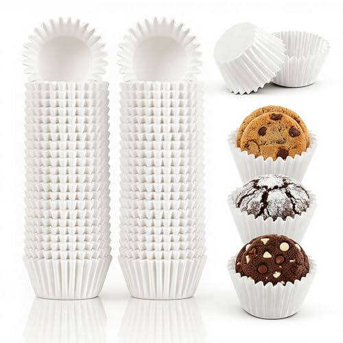 1000 pirottini bianchi per mini cupcake, diametro 2,5 cm, pirottini in carta, piccoli muffin, cioccolato, dessert, per cuocere e cuocere