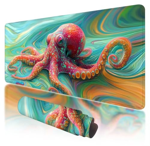 Gaming Mauspad XXL 800 x 300 mm, Großes Mauspad Tier mit Vernähten Kanten, Gaming Mousepad Krake mit Verbessert Präzision und Geschwindigkeit, Mousepad Wasserdicht für PC, Laptop, Büro Zubehör, F-12