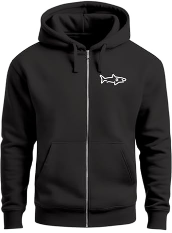 Neverless® Herren Sweatjacke mit Kapuze Print Hai Aufdruck Fisch Motiv MAritim Zipjacke Männer Fashion Streetstyle