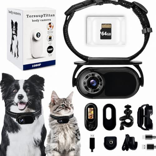1080P Dog & Cat Camera Collar with 64GB Card, Mini Wearable POV Camera for Humans, Wireless Pet Cam for Video/Photo, Portable Sport Action Camera with Multi-Mount Accessories for Vlogging & Pets
