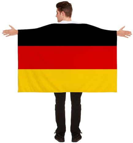 Flagge 2026 Flaggen Umhang der Weltmeisterschaft 150 x 90 cm Fahne für Innen & Außen Umhangflagge mit Integrierten Ärmeln Helle Farben Doppelnaht-Design für DE GB FR ES Nation (Deutschland)